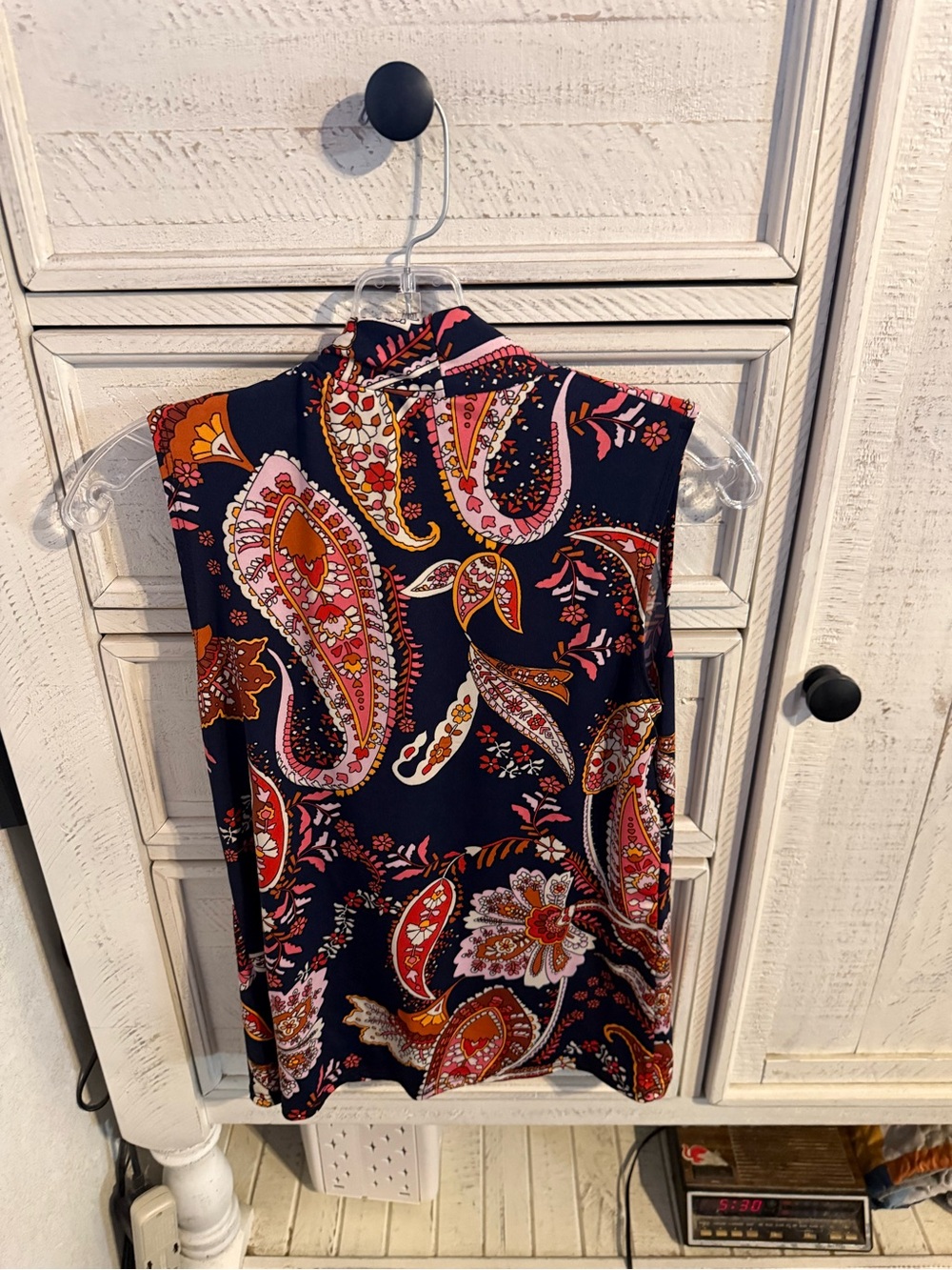 Navy Paisley Sleeveless Blouse - Multicolor